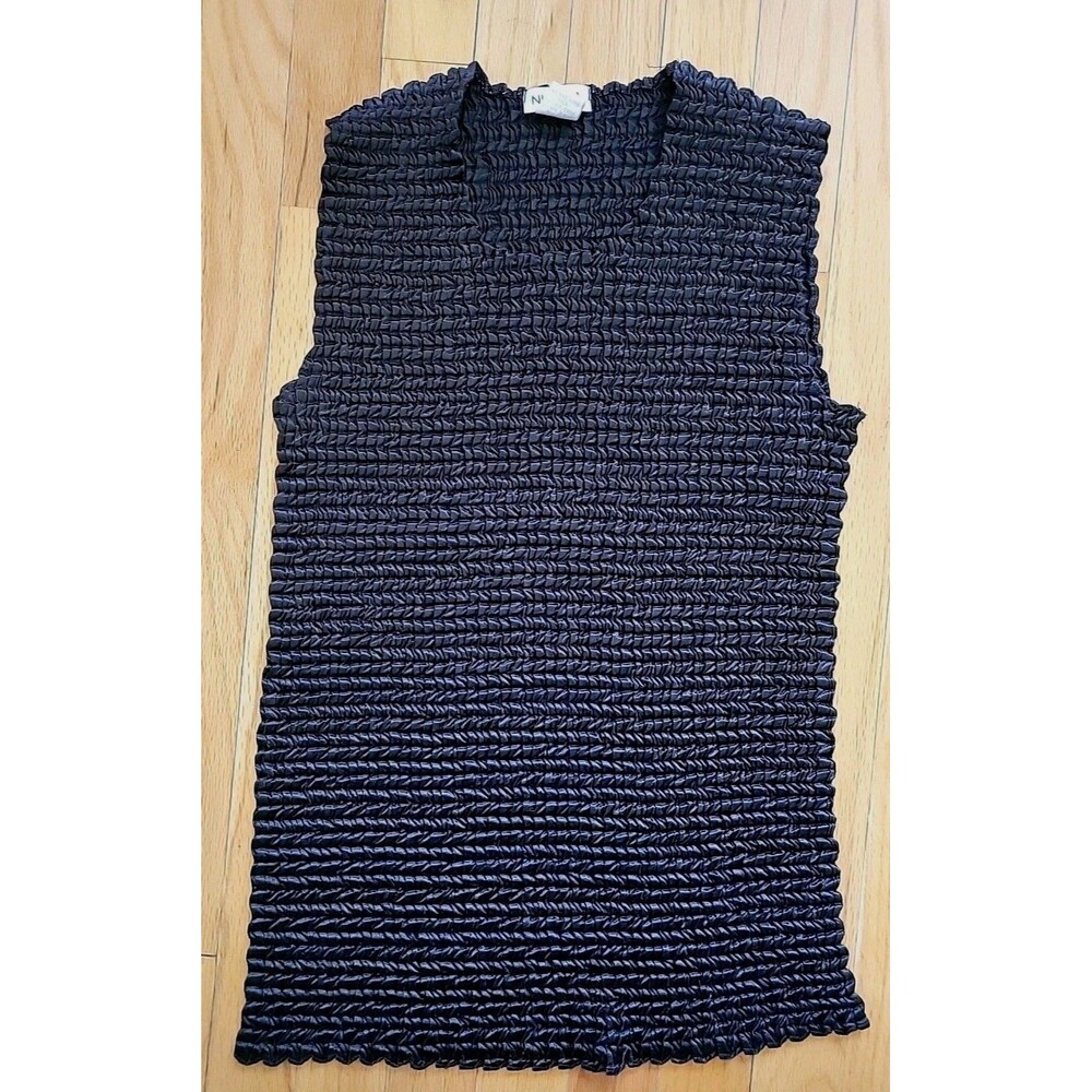 Nicola Crinkle Popcorn Tank Top MED Black Stretch VTG Goth Whimsygoth Y2K